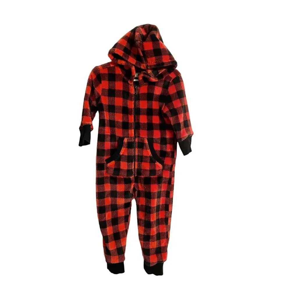 Little Blue House Red Plaid Hooded One Piece Size 2T